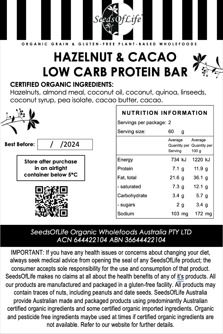 HAZELNUT CACAO LOW CARB PROTEIN BAR x 6