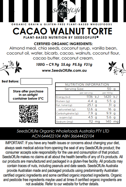 LOW CARB CACAO WALNUT TORTE 1.2kg